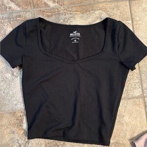 Hollister Black Ribbed Cropped T-Shirt
